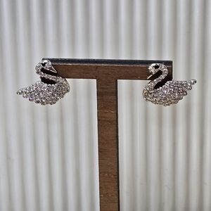 Stainless Steel CZ Swan Stud Earrings